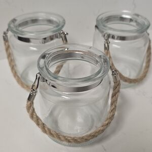 Rustic Glass Candle/Plant  Holders with Rope Handle